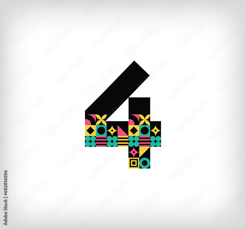Creative number 4 logo with geometric shapes. Creative education colorful graphics. Vector Creative number 4 logo with geometric shapes. Creative education colorful graphics. Vector
