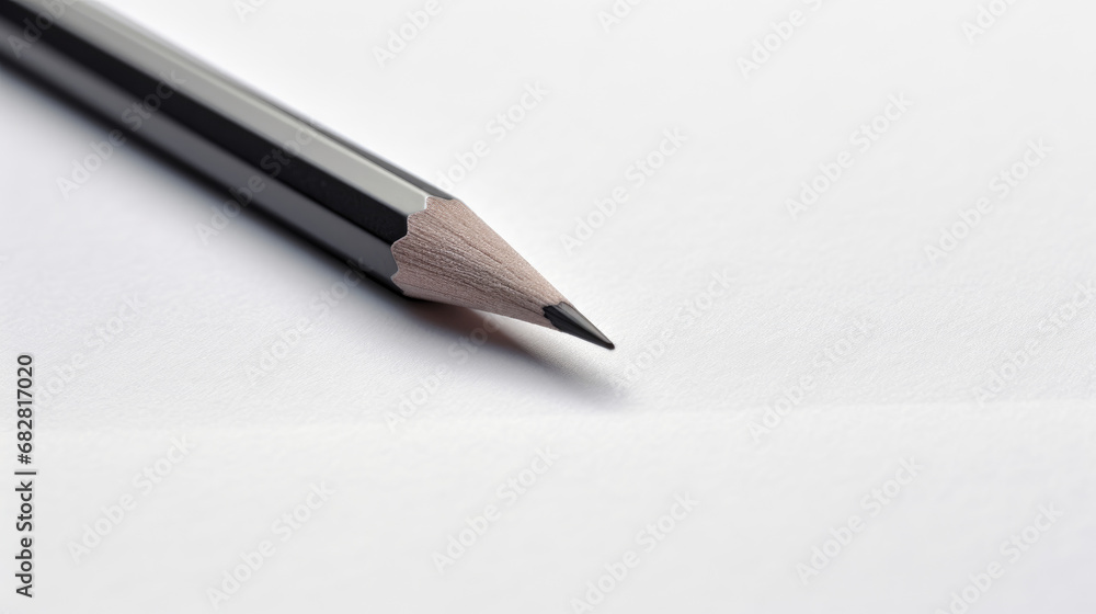 Extreme close-up of a simple, unadorned pencil on a blank sheet of paper. Extreme close-up of a simple, unadorned pencil on a blank sheet of paper.