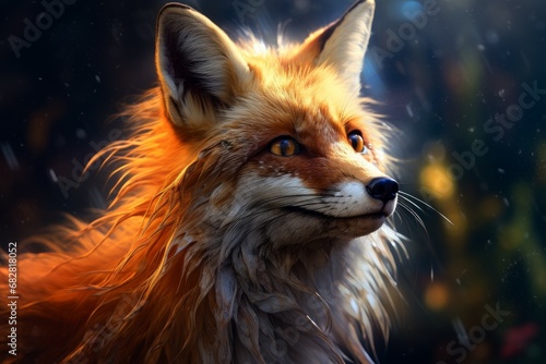 Dynamic Fox closeup digital art. Head portrait. Generate Ai