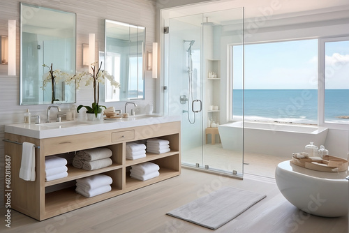 Breezy Elegance  Coastal Modern Bathroom Retreat  Where Relaxation Meets Contemporary Design