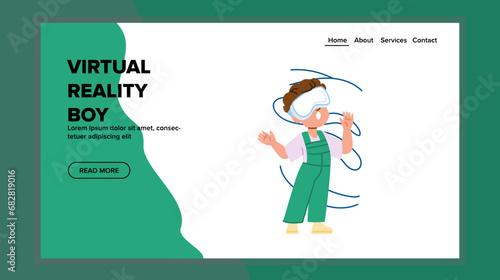 glasses virtual reality boy vector. innovation vr, futuristic future, headset digital glasses virtual reality boy web flat cartoon illustration