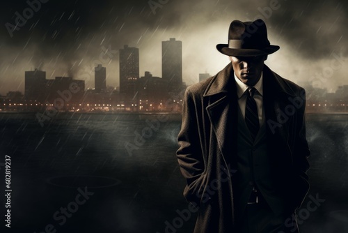 Powerful Gangster man art. Dark mystery. Generate Ai photo