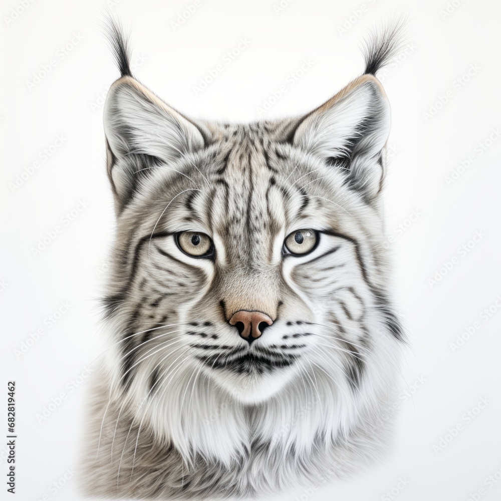 Wild cat Lynx lynx photorealism style on white background Wild cat Lynx lynx photorealism style on white background
