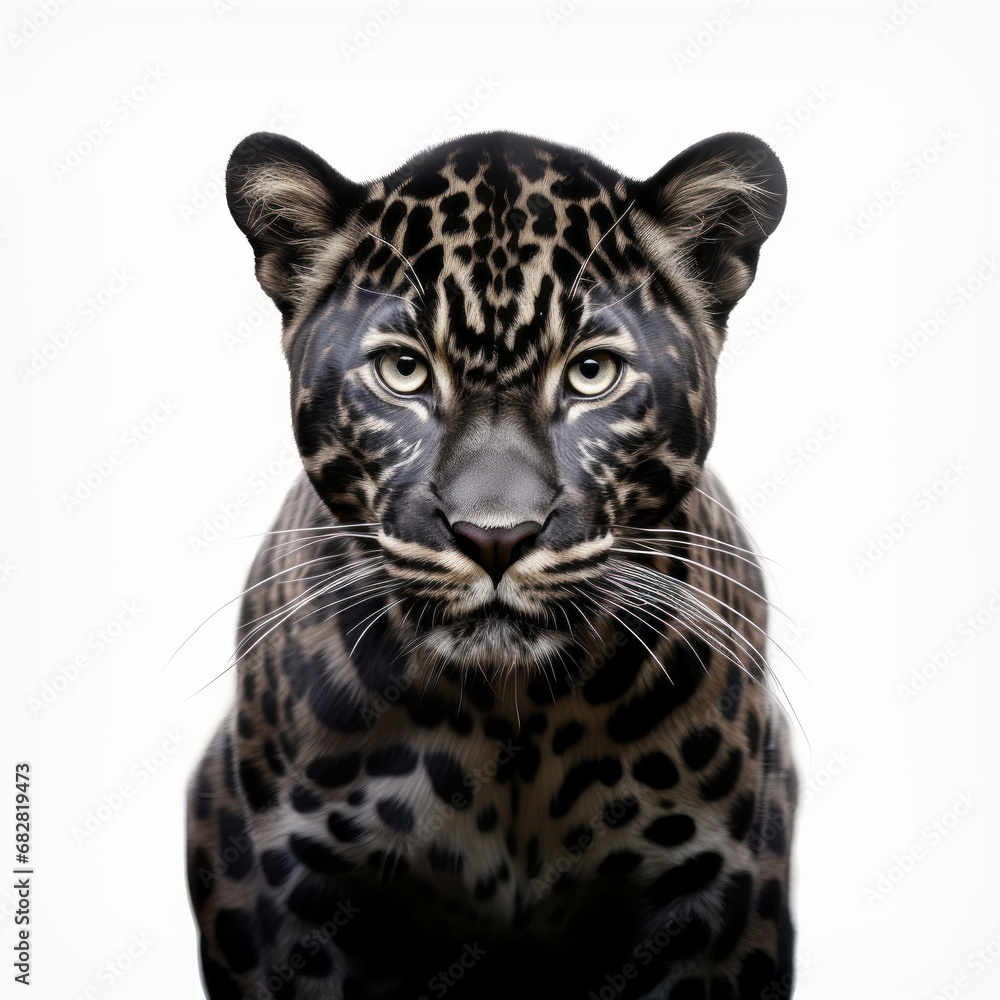 Wild cat Panthera onca photorealism style on white background