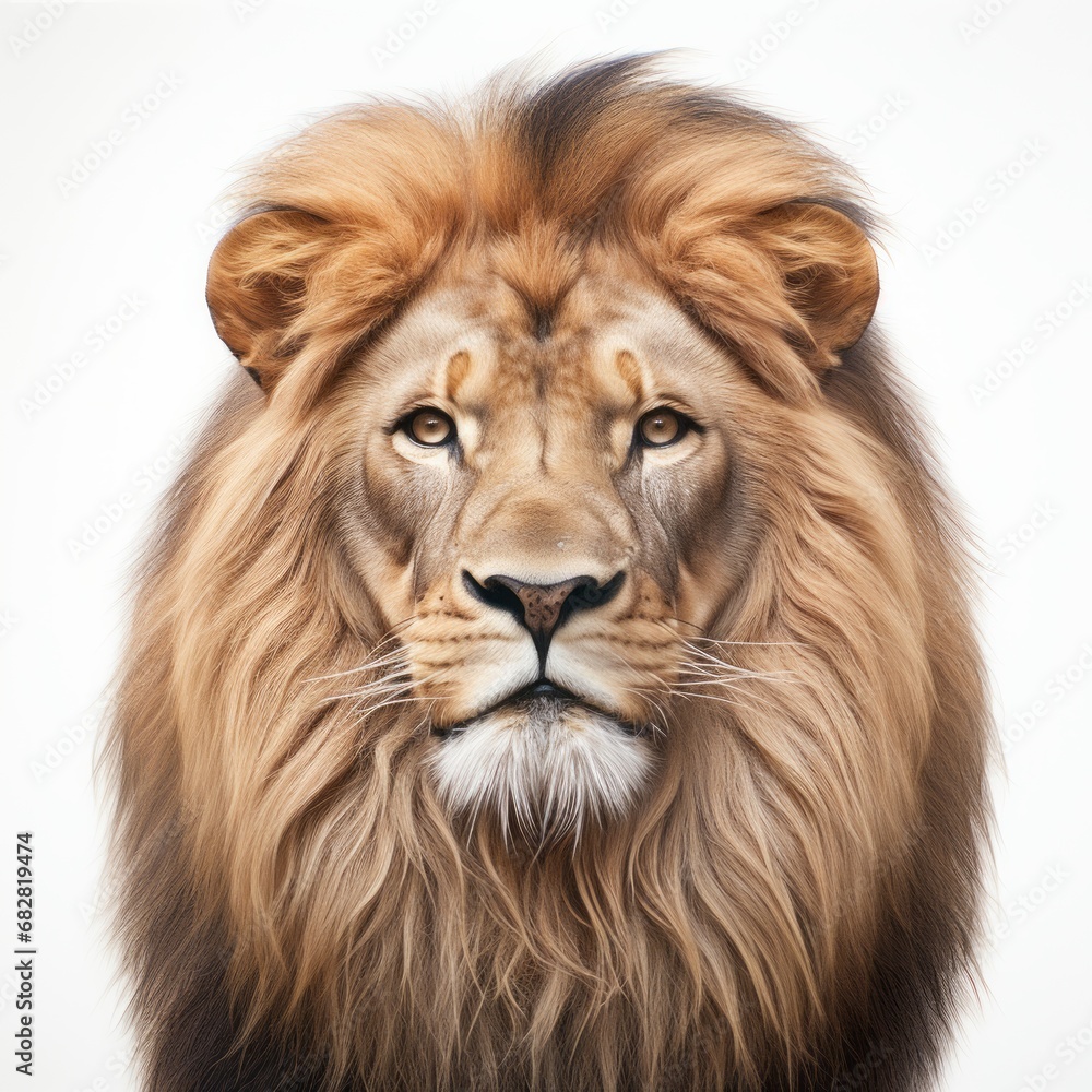 Wild cat lion Panthera leo photorealism style on white background