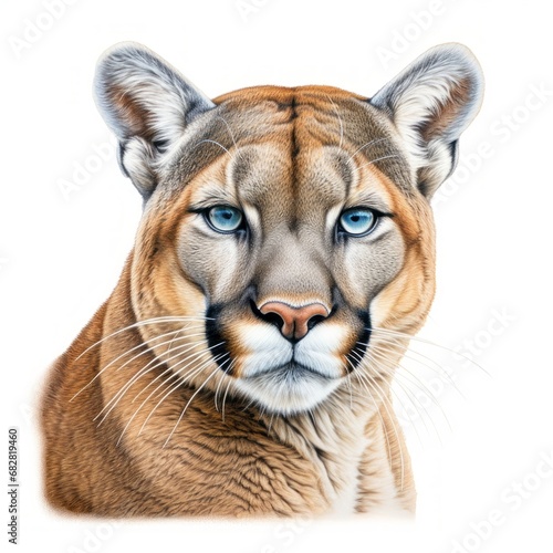 Wild cat Puma concolor photorealism style on white background