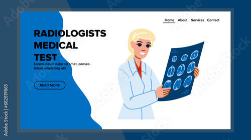 clinic radiologists medical test vector. hospital health, medicine scan, machine diagnostic clinic radiologists medical test web flat cartoon illustration