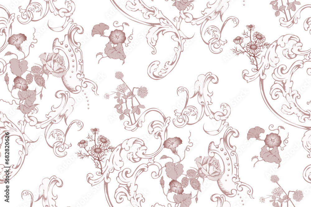 Abstract floral seamless pattern.  In style Toile de Jou. Suitable for fabric, wrapping paper and the like