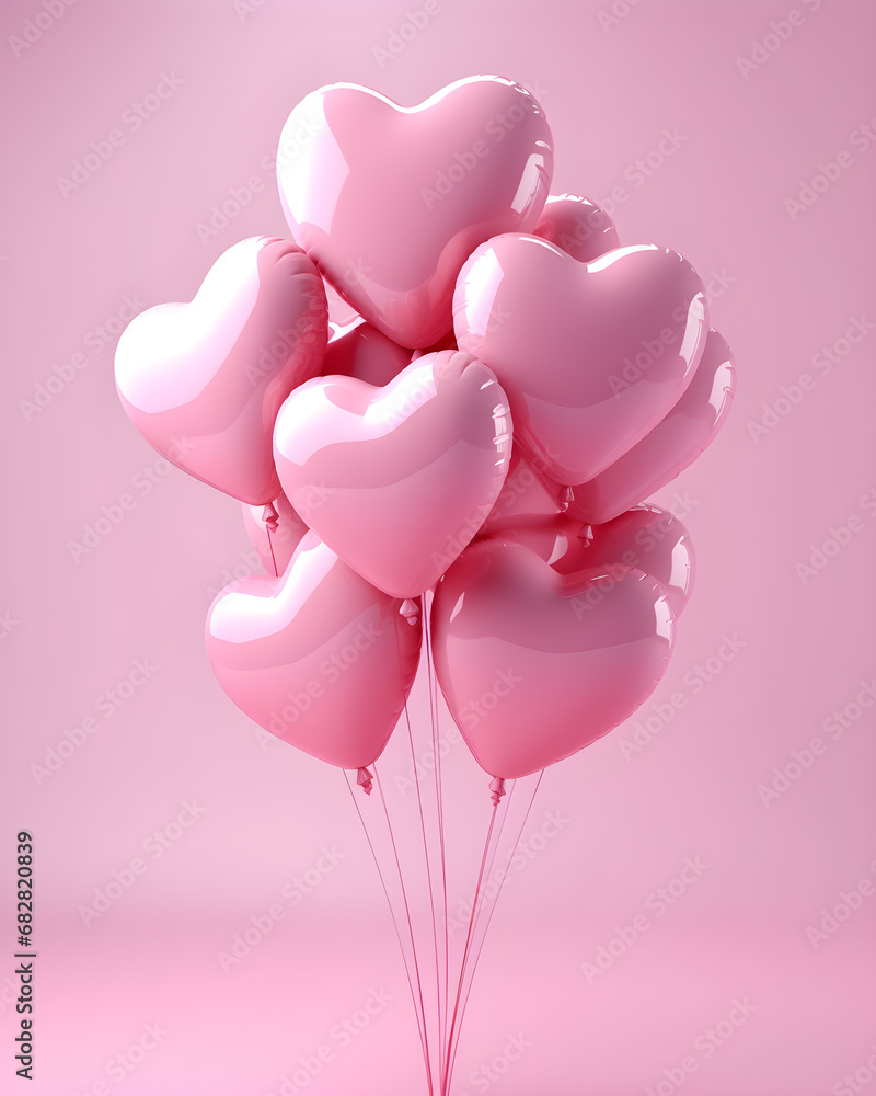 Heart Pink balloons render illustration for celebration or birthday party