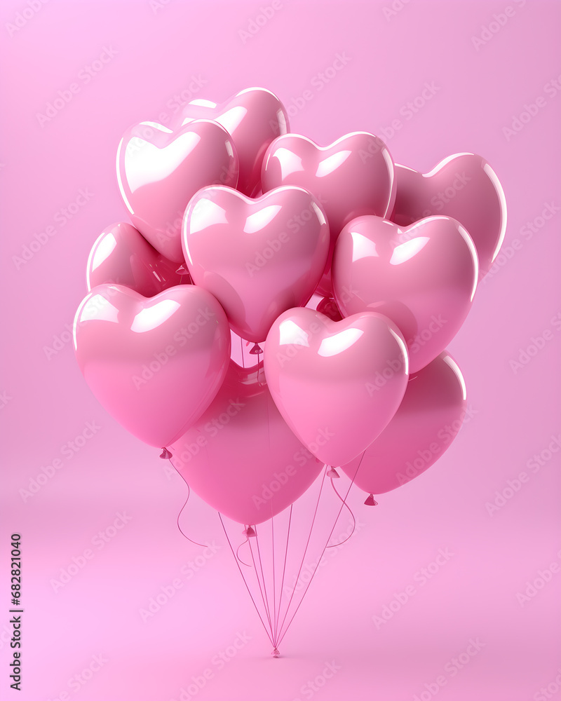 Heart Pink balloons render illustration for celebration or birthday party