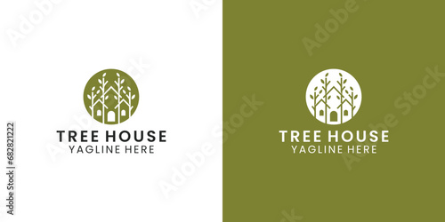 Modern minimalist tree house logo design photo