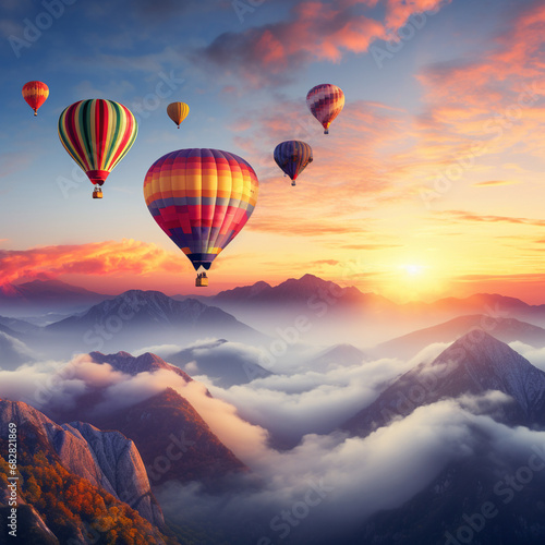 hot air balloon over sunset