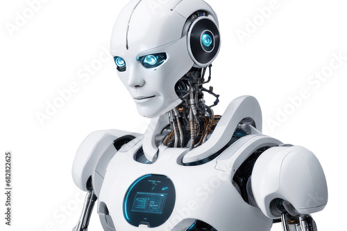 a high quality stock photograph of a single ai robot full body isolated on a white background © ramses