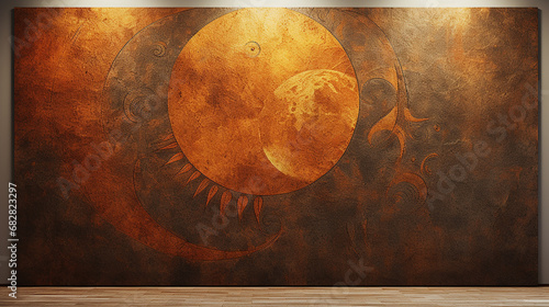Textura Mística da Parede Sol e Lua Tons Terra, Cobre e Gol photo