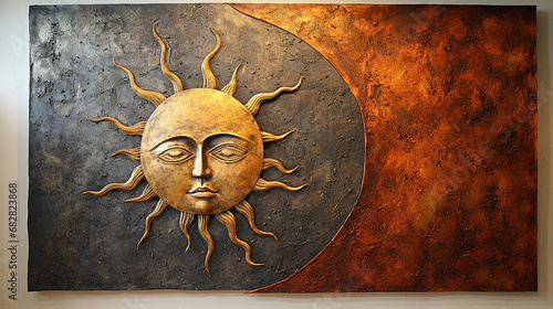 Textura Mística da Parede Sol e Lua Tons Terra, Cobre e Gol