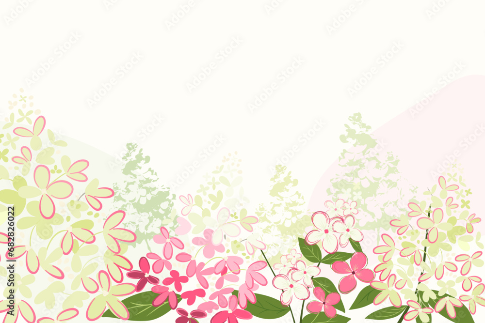 Abstract art background vector. Botanical vintage style wallpaper, hydrangea flowers and leaves. Vector background for banner, poster, cards, Web and packaging.