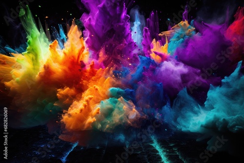 Luminous Explosion: Crystalline Neon Powder Unleashes a Dazzling Spectrum on the Abyss © ChaoticMind