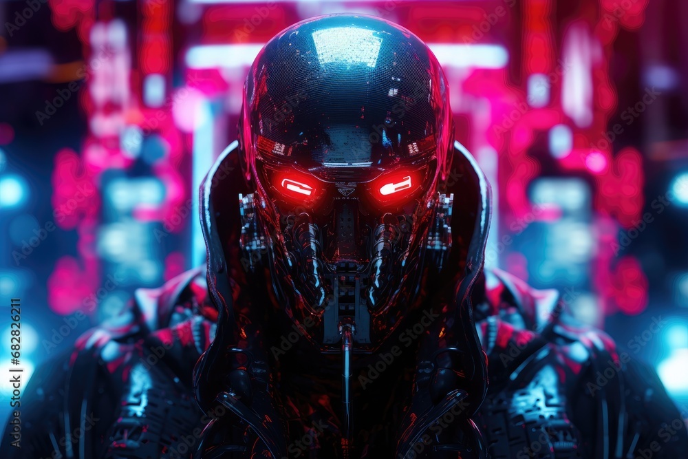 Futuristic Fusion: Cyber Santa, Half Robotic, Half Jolly - Neon Portrait in a Cybernetic Christmas World Futuristic Fusion: Cyber Santa, Half Robotic, Half Jolly - Neon Portrait in a Cybernetic Christmas World