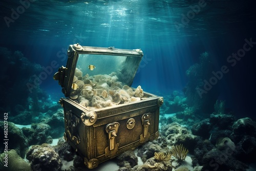 Treasure chest underwater in ocean with AI