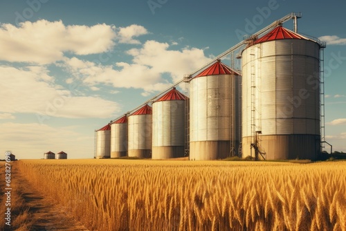 Pastoral Grain silos countryside. Crop farm. Generate Ai