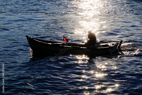 Istanbul fishing boat at sunset