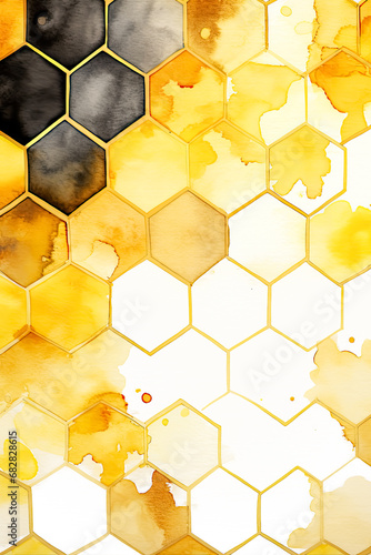 Watercolor Honeycomb Pattern Background in Yellow and Black