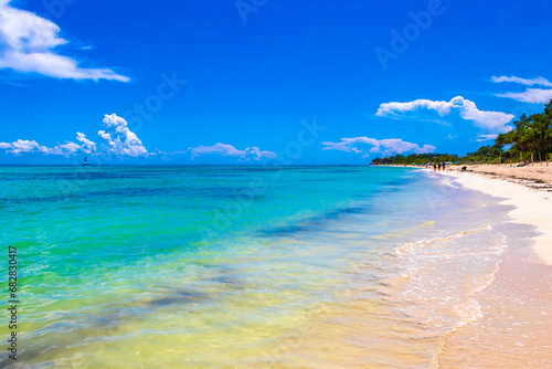 Fototapeta Naklejka Na Ścianę i Meble -  Tropical Caribbean beach clear turquoise water Playa del Carmen Mexico.