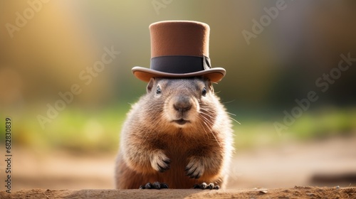 charming portrait featuring a groundhog wearing a hat photo