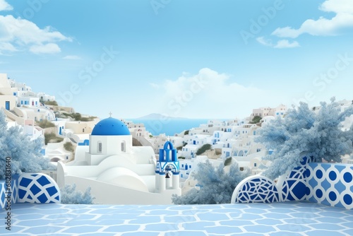 Historic Greece day vacation background. Panoramic beauty. Generate Ai