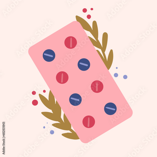 Birth control pills are contraceptives. Flat vector illustration.