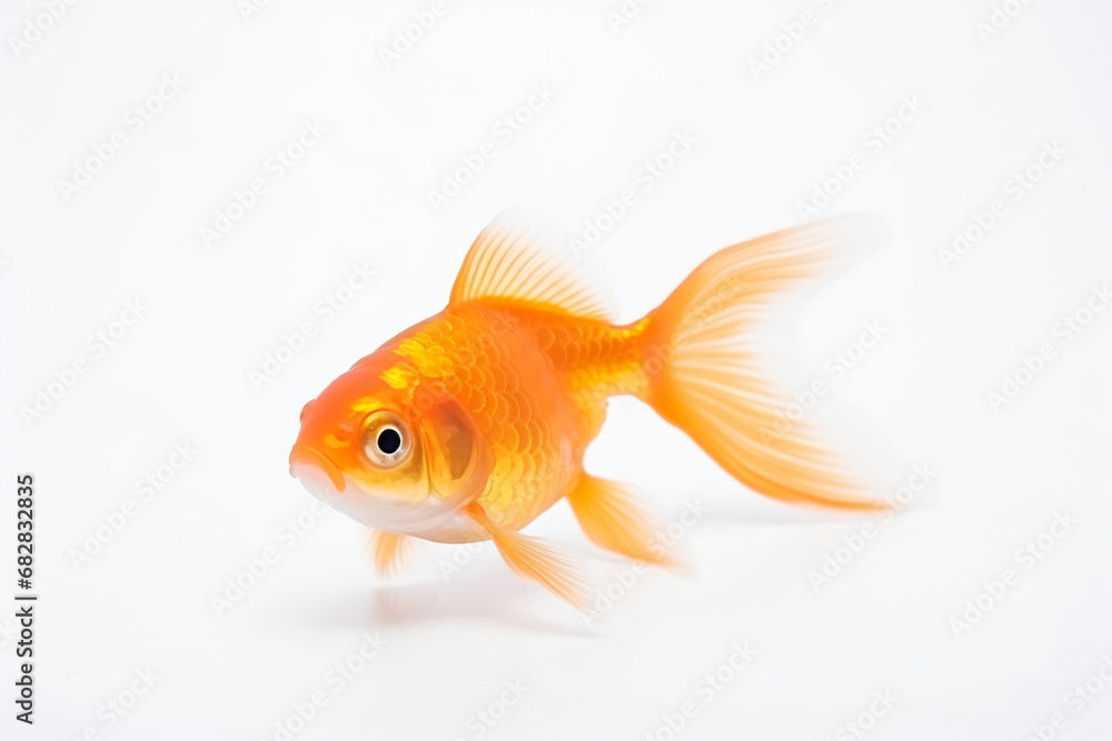 a goldfish is standing on a white surface