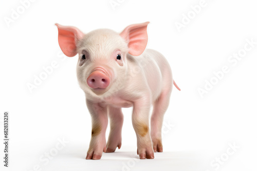 a pig standing on a white surface with its eyes open