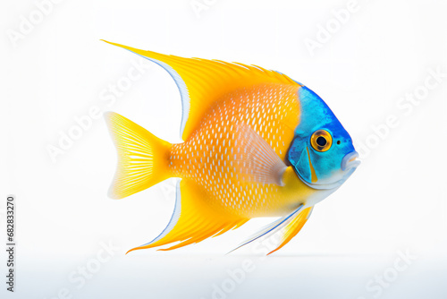 a fish with a blue and yellow body and yellow fins