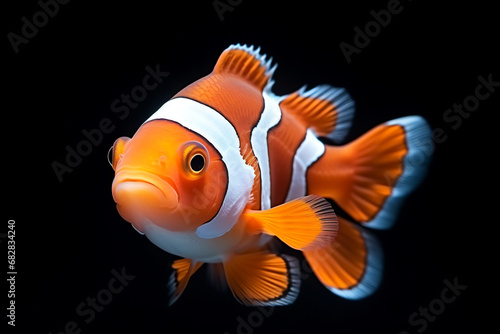 a clown fish with a white stripe on its face