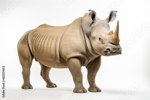 a rhino standing on a white surface with a white background