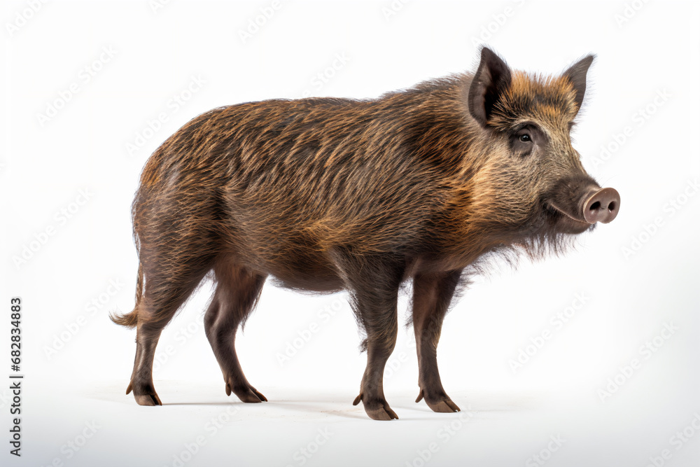 a wild boar standing on a white surface a wild boar standing on a white surface