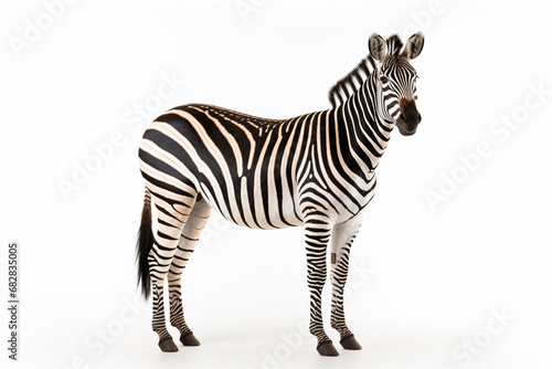 a zebra standing in a white room with a white background