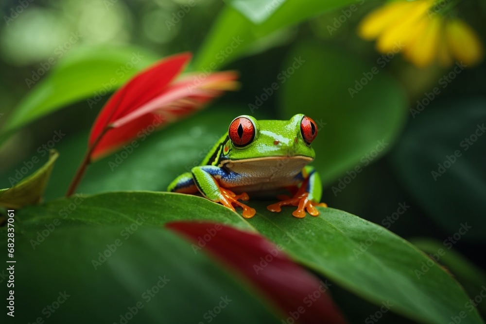 Red-eyed tree frog (Agalychnis callidryas) on green leaf. Red-eyed tree frog (Agalychnis callidryas) on green leaf.