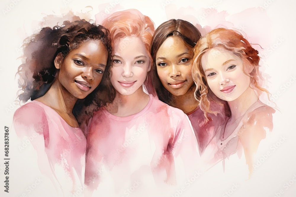 custom made wallpaper toronto digitalInterracial women together in an artistic piece made with pink watercolor