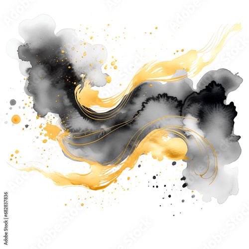 black watercolor ink with gold accents elegant 
transparent texture photo
