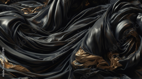 Beautifully folded black fabric. Premium Fabric Background. Creative textile.