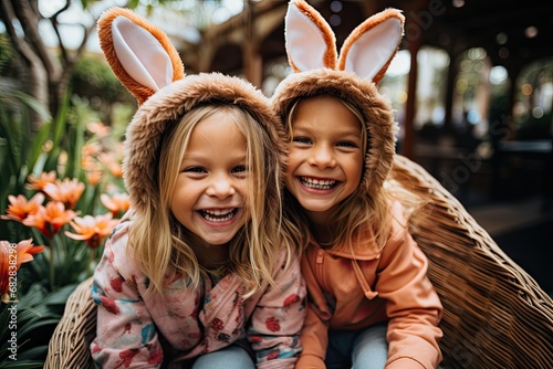 Playful Easter Celebration: Children in Bunny Ears