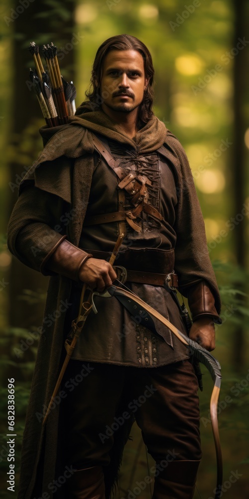 Obraz premium Posing with Authentic Bow in Autumn Forest