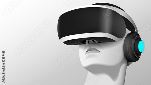 Virtual reality headset. A mannequin's head  wearing modern VR goggles on white background. Realistic 3D vector illustration EPS10
