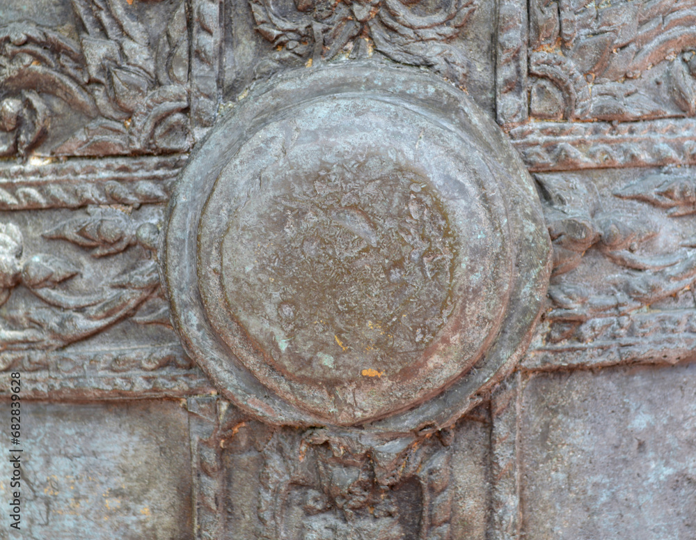 ancient door on the temple wall, thailand