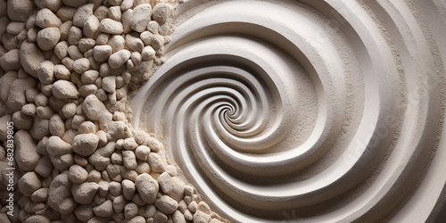 Generative AI, Zen garden with sand and stones, hypnotic simple illustration, calm relax and meditation concept..