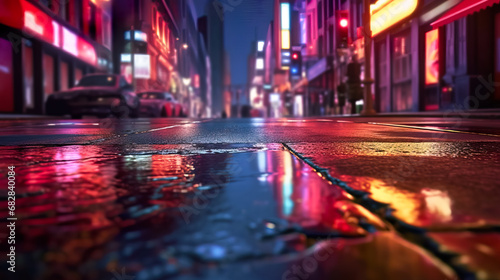 Dark night blurred background of night city  wet asphalt