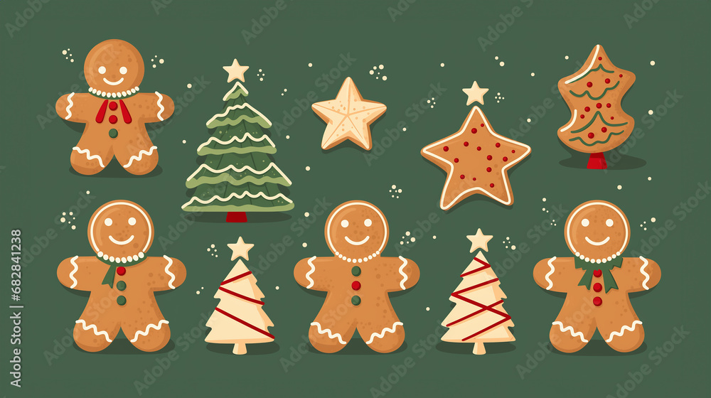 Grupo de dibujos navideños  con trazo sencillo sobre fondo verde