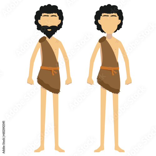 Faceless cartoon primitive cave people