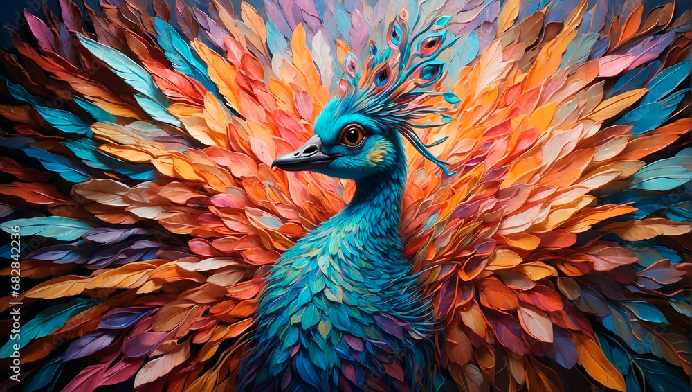 Obraz premium A duck with a multi-colored tail like a peacock, a mysterious creature.